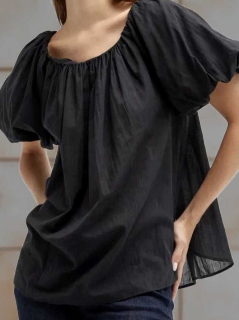 Harshman Black Puff-Sleeve Sheer Keiko Blouse